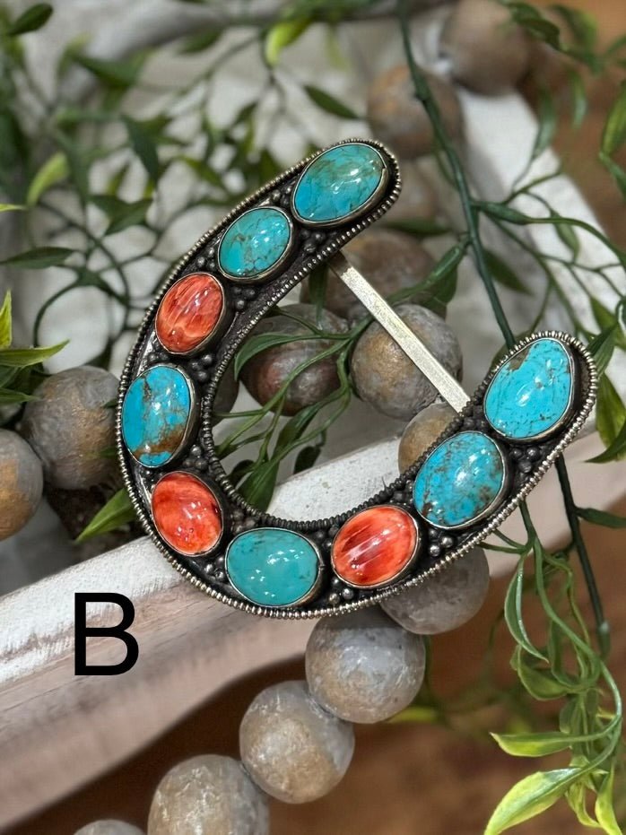 Kingman & Red Spiny Horseshoe Buckle - Cowgirls & City Chics