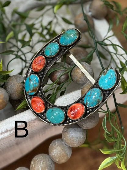 Kingman & Red Spiny Horseshoe Buckle - Cowgirls & City Chics