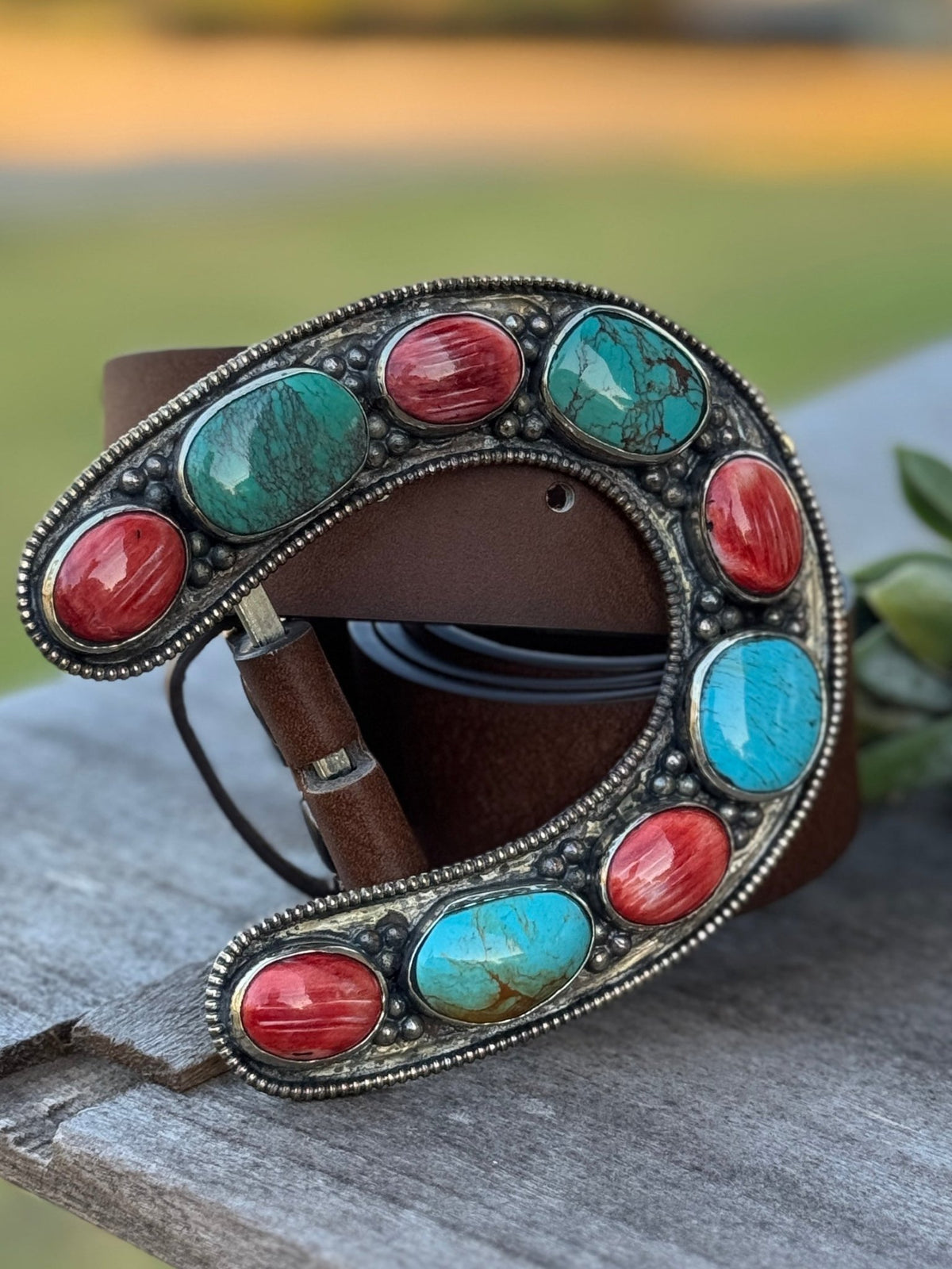 Kingman & Red Spiny Horseshoe Buckle - Cowgirls & City Chics