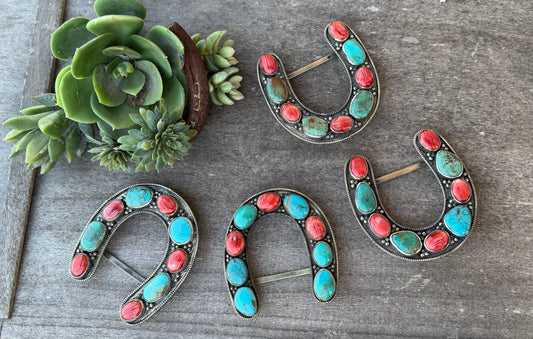 Kingman & Red Spiny Horseshoe Buckle - Cowgirls & City Chics