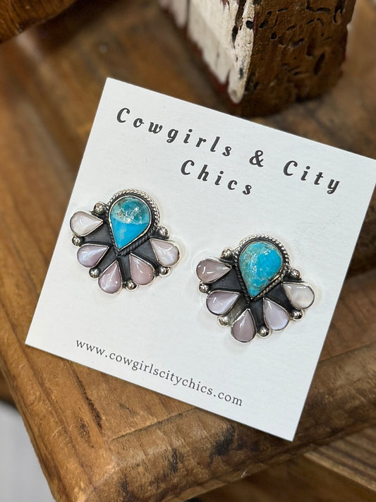 Kingman & Shell Cluster Post Earrings - Cowgirls & City Chics