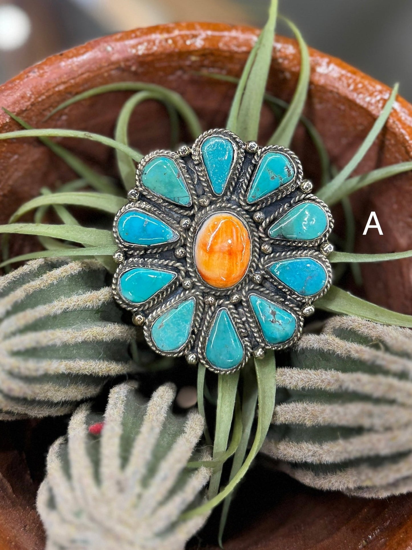 Kingman & Spiny Oyster Cluster Ring - Cowgirls & City Chics