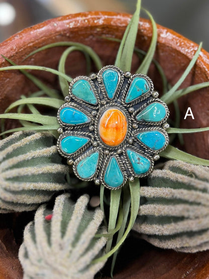 Kingman & Spiny Oyster Cluster Ring - Cowgirls & City Chics