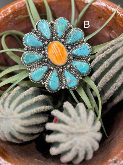 Kingman & Spiny Oyster Cluster Ring - Cowgirls & City Chics