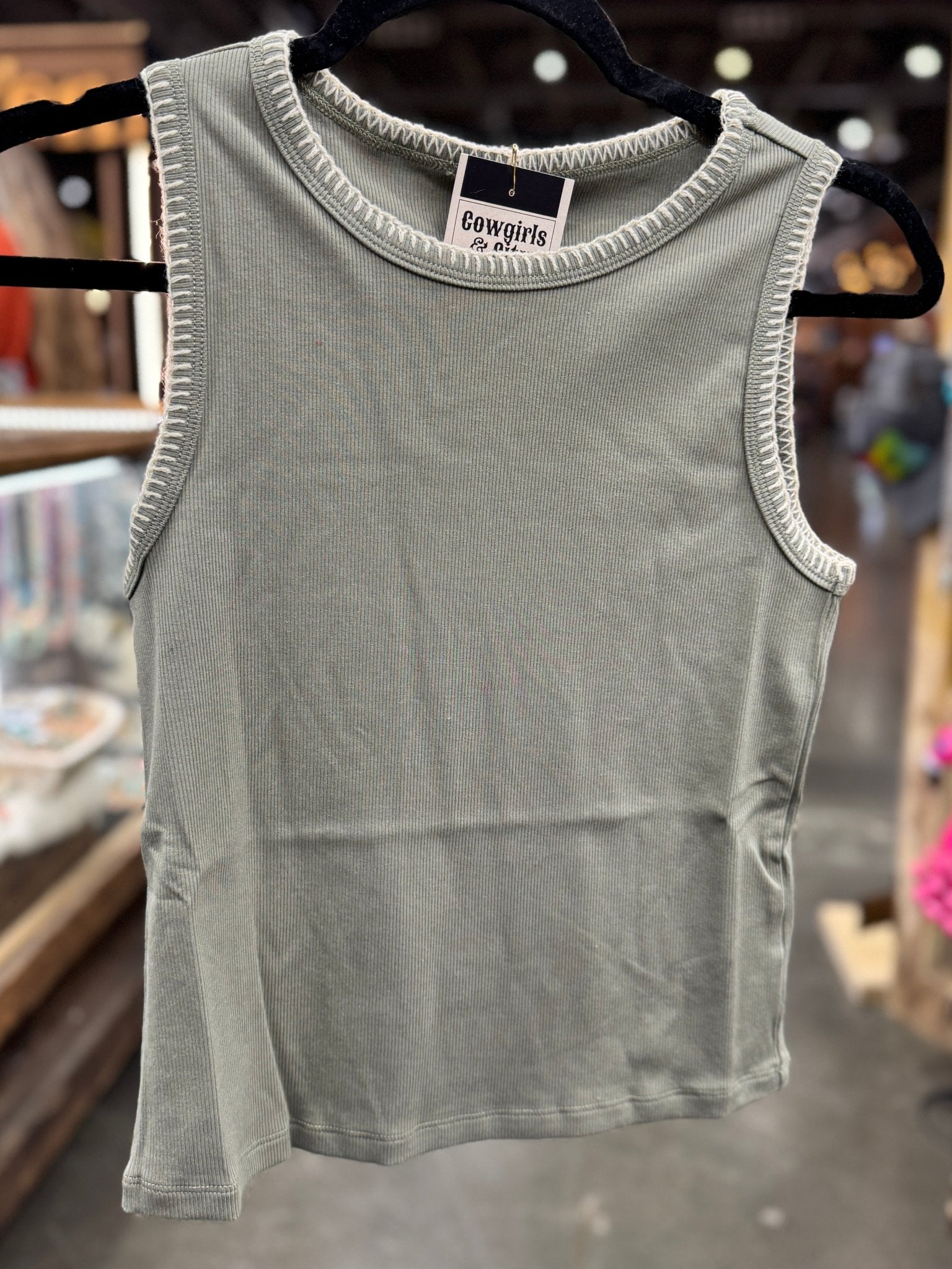 Knit Tank With Stitching {OLIVE} - Cowgirls & City Chics