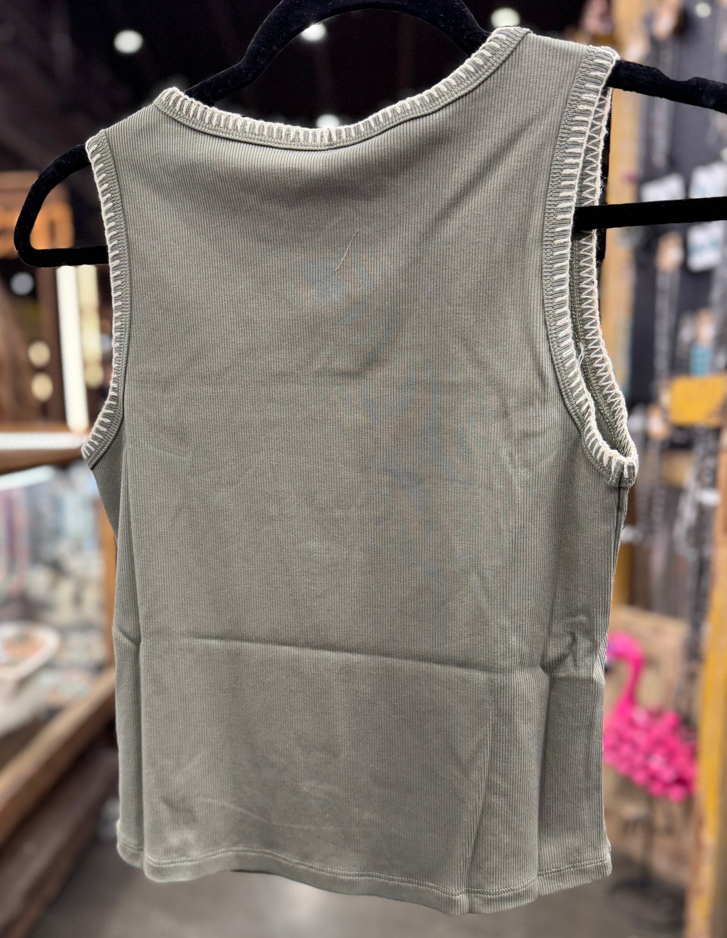 Knit Tank With Stitching {OLIVE} - Cowgirls & City Chics