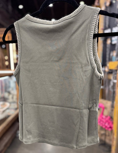 Knit Tank With Stitching {OLIVE} - Cowgirls & City Chics