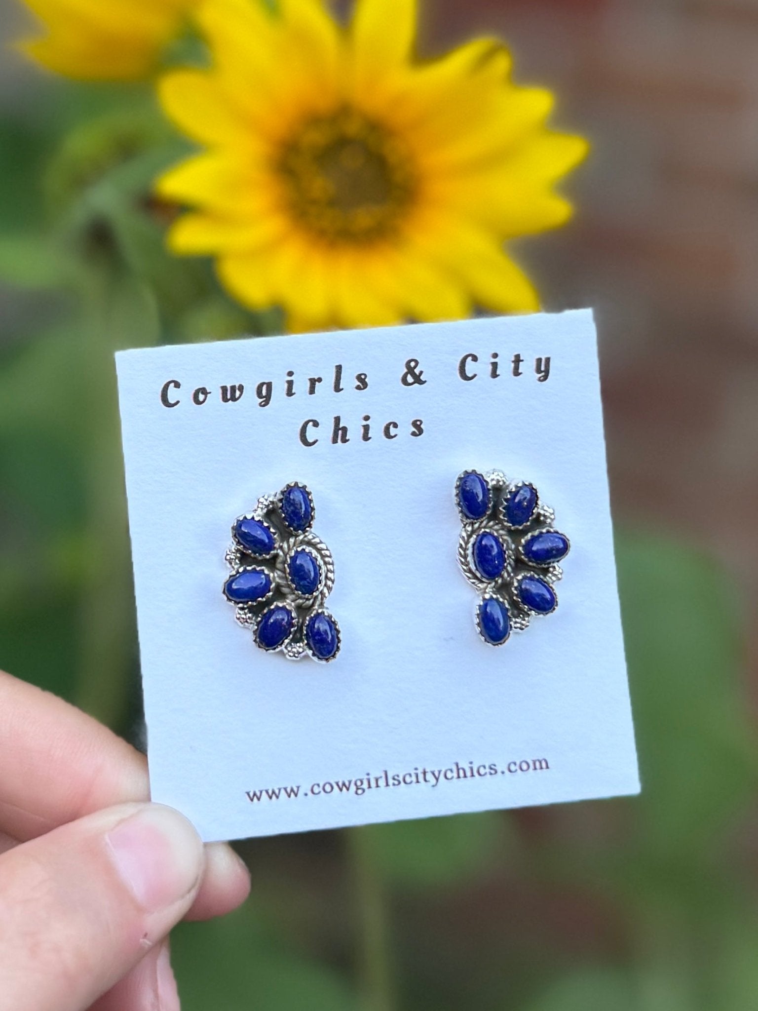 Lapis Side Cluster Earrigns - Cowgirls & City Chics