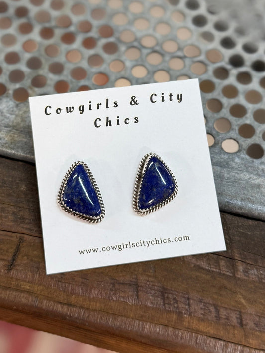 Lapis Silver Stud Earring - Cowgirls & City Chics