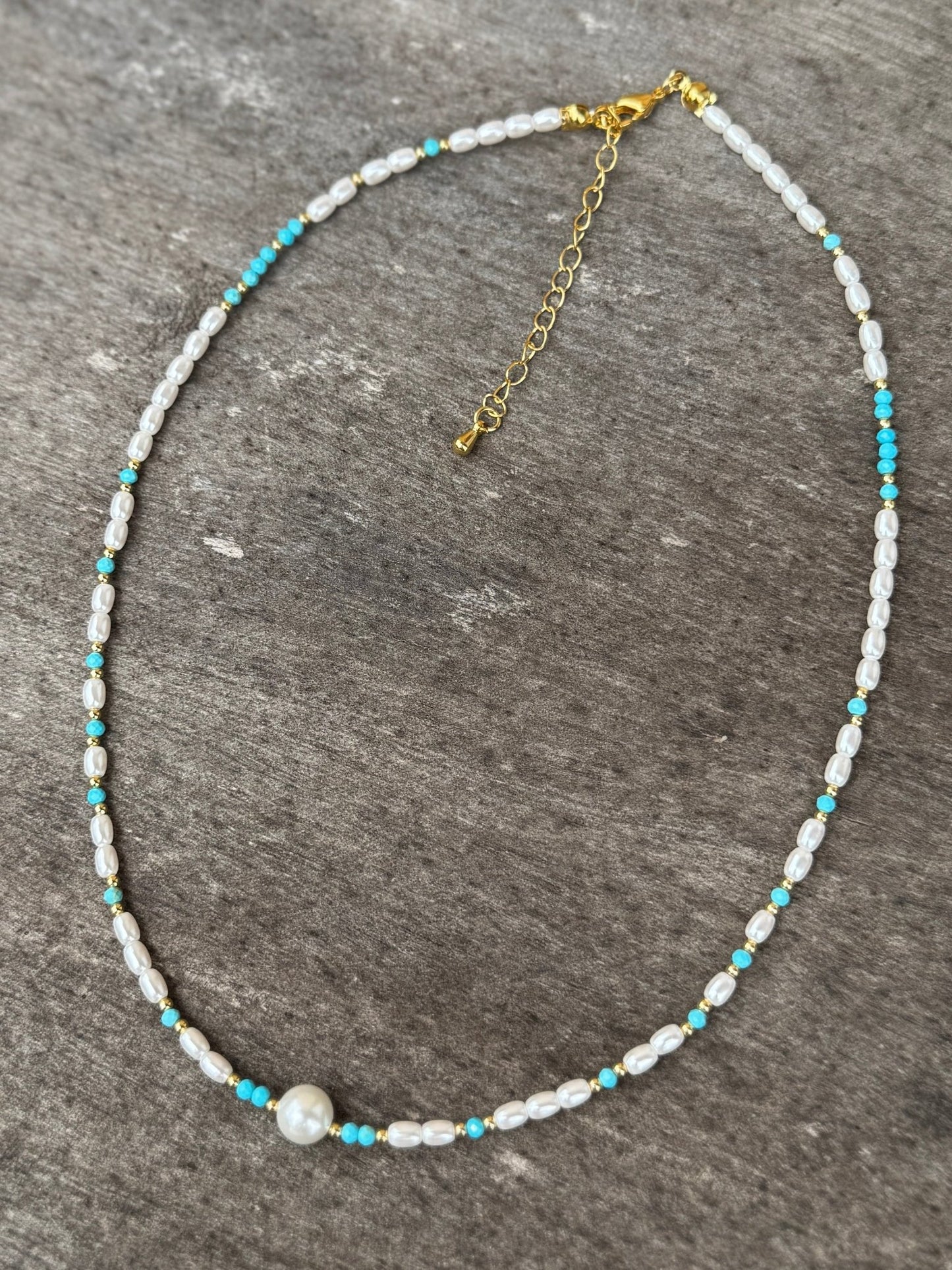 [Leah] Pearl, Turquoise & Gold Necklace - Cowgirls & City Chics