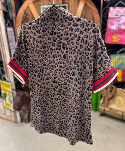 Leopard 1/4 Zip Stripe Top - Cowgirls & City Chics