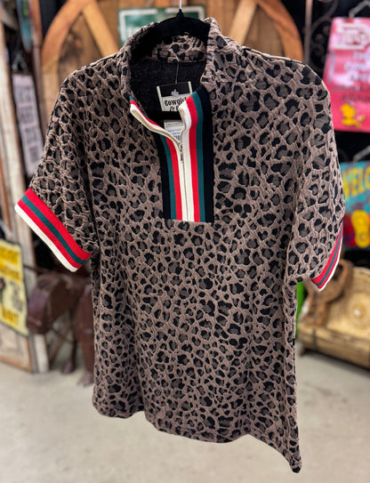 Leopard 1/4 Zip Stripe Top - Cowgirls & City Chics
