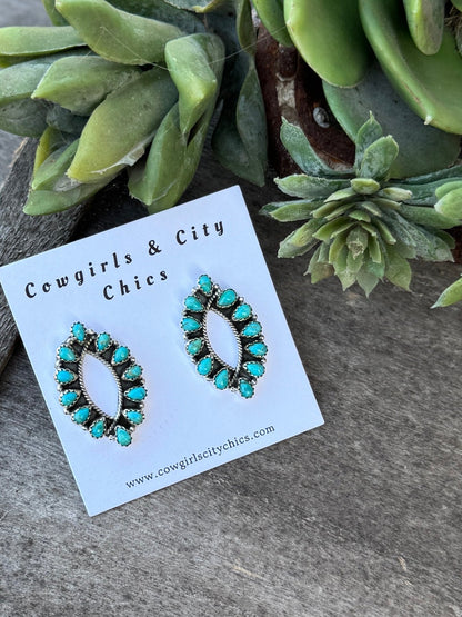 Long Oval Kingman Earrings - Cowgirls & City Chics