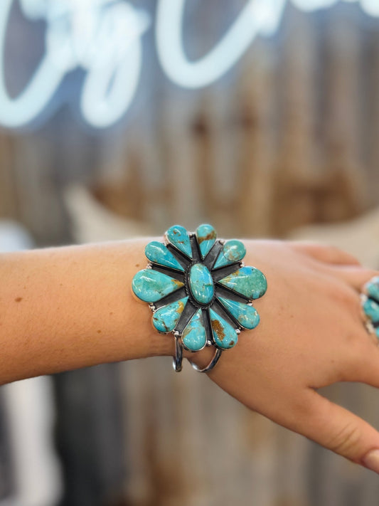 {Maria} Kingman Cluster Silver Cuff - Cowgirls & City Chics