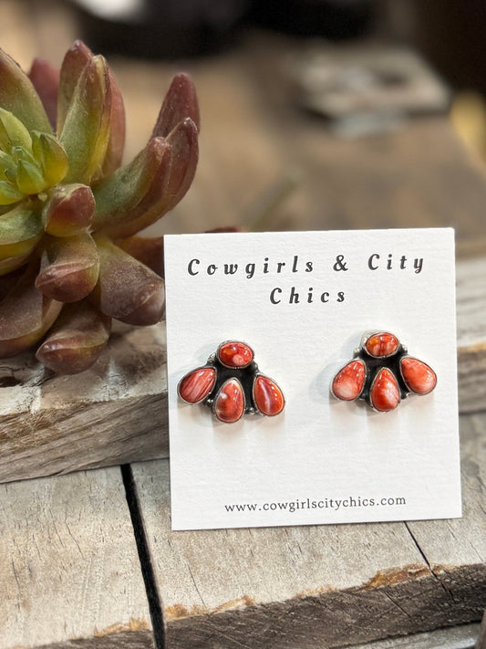 {Melanie} Red Spiny Cluster Earrings - Cowgirls & City Chics