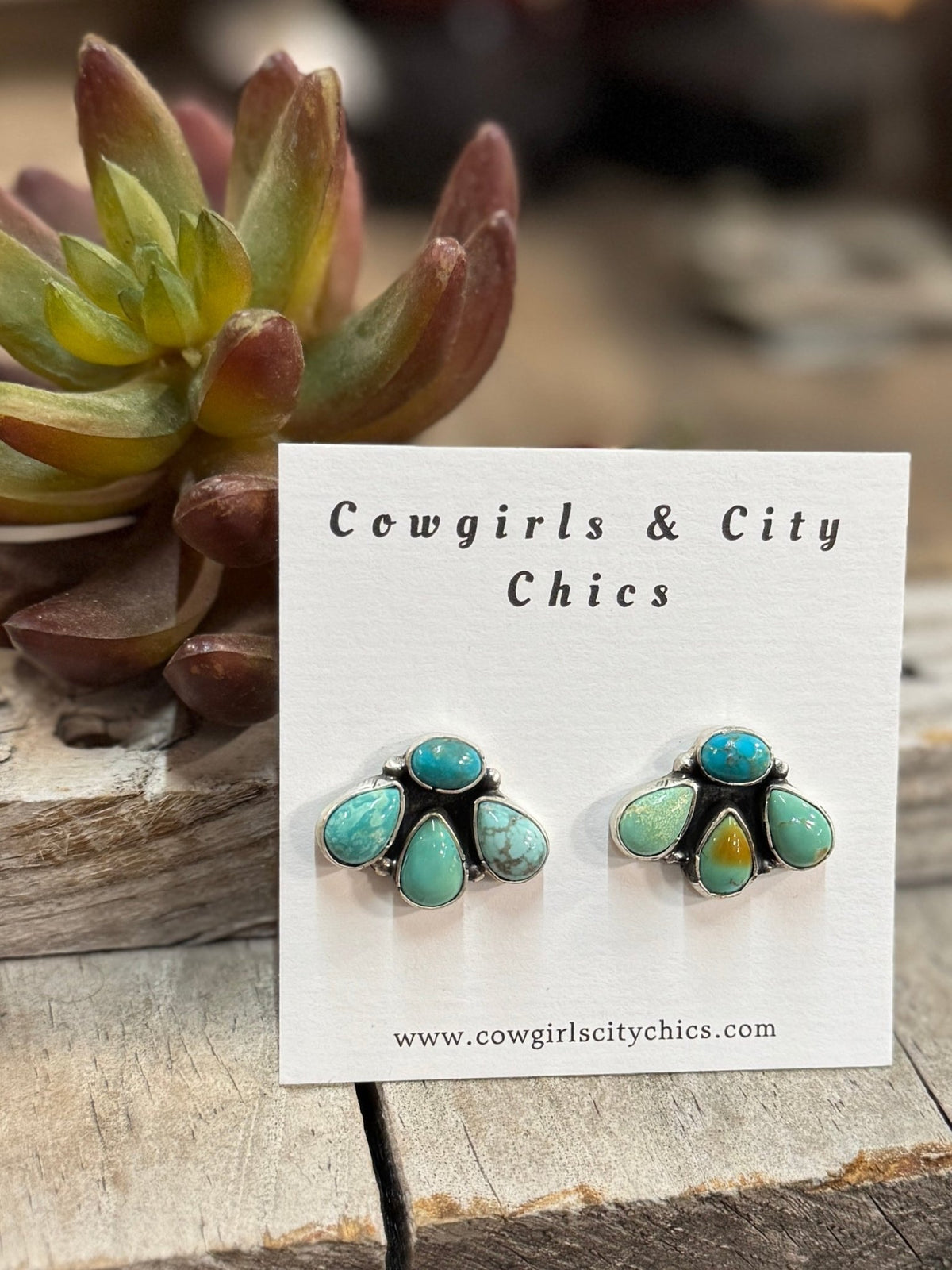 {Melanie} Two-Tone Kingman Cluster Earrings - Cowgirls & City Chics