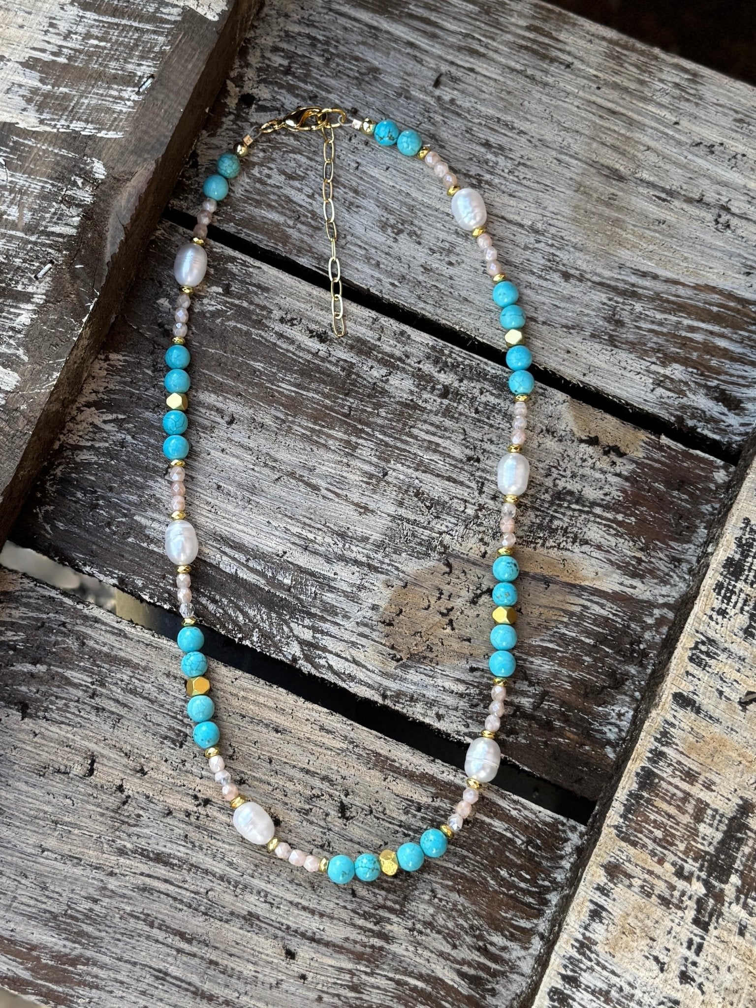 {Merle} Turquoise, Pearl & Gold Necklace - Cowgirls & City Chics