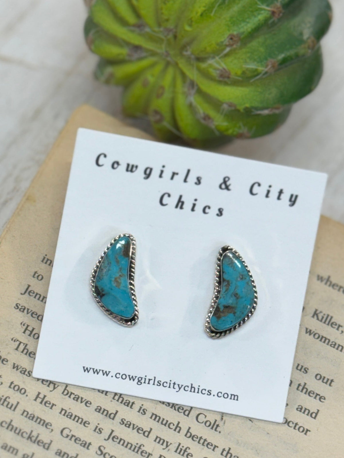 {Mica} Half Moon Kingman Stud Earrings - Cowgirls & City Chics