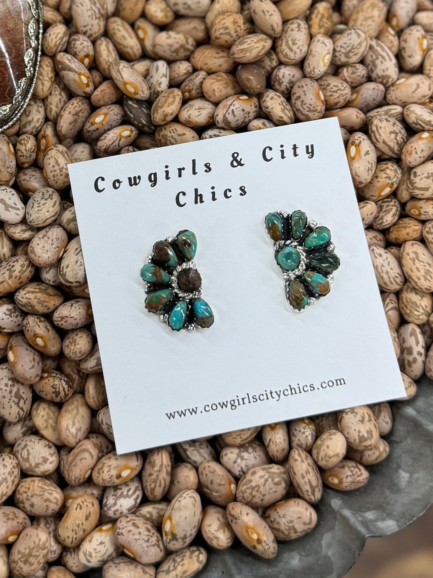 {Monica} Green Kingman Side Clusters - Cowgirls & City Chics