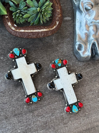 Multi - Color Bone Cross Pendent - Cowgirls & City Chics