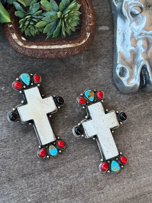 Multi - Color Bone Cross Pendent - Cowgirls & City Chics