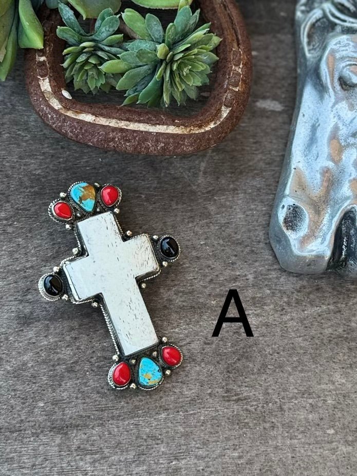 Multi - Color Bone Cross Pendent - Cowgirls & City Chics