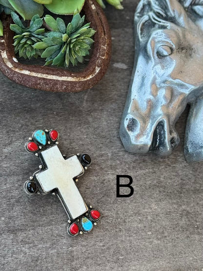 Multi - Color Bone Cross Pendent - Cowgirls & City Chics