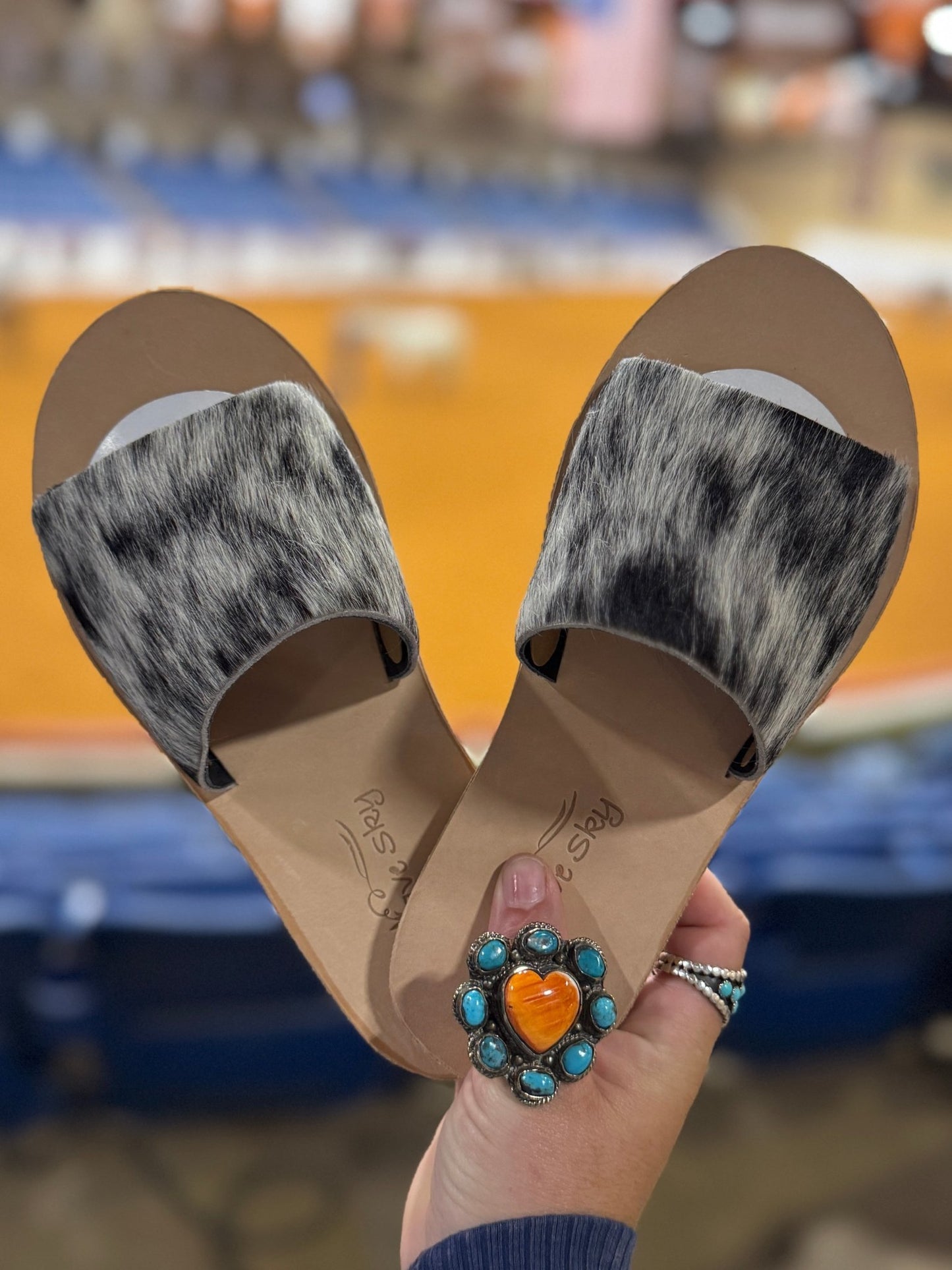 Nadia Cowhide Slides - Cowgirls & City Chics