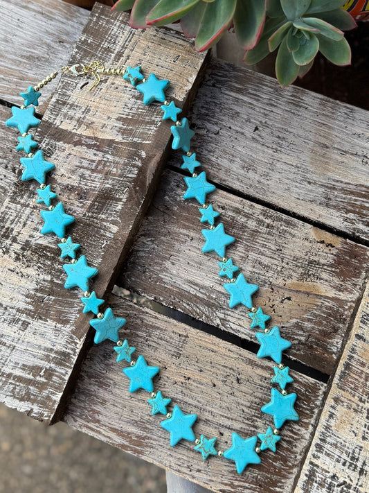 {NASA} Turquoise & Gold Star Necklace - Cowgirls & City Chics
