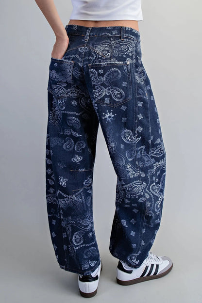 {Navy} Paisley Barrel Jeans - Cowgirls & City Chics