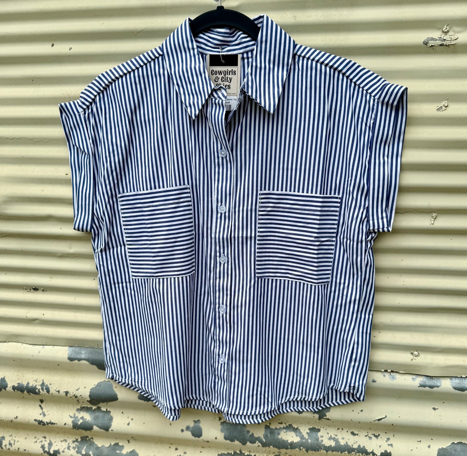 Navy Stripe Cuff Sleeve Top - Cowgirls & City Chics