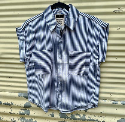 Navy Stripe Cuff Sleeve Top - Cowgirls & City Chics