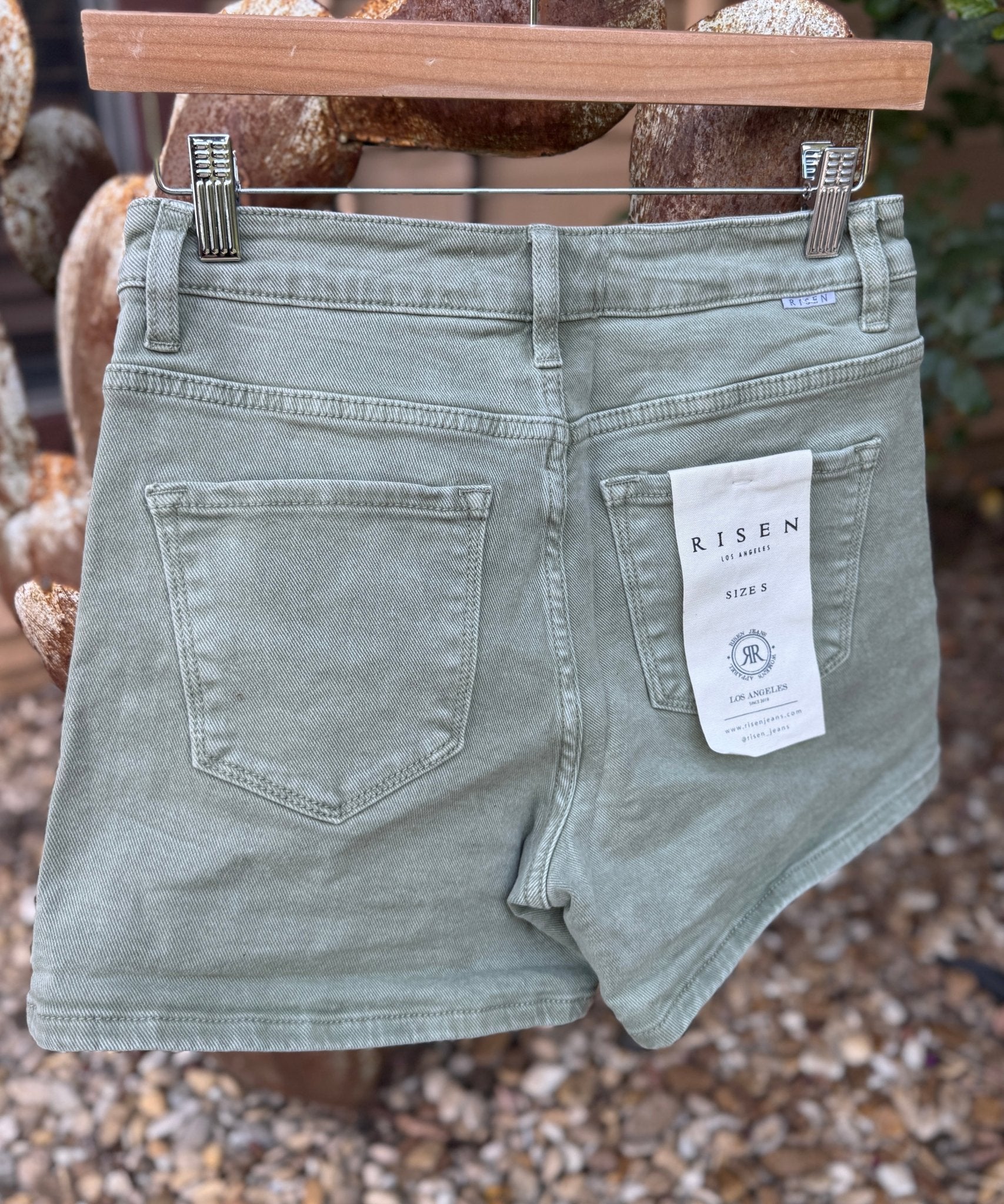Olive Cuffed Risen Denim Shorts - Cowgirls & City Chics
