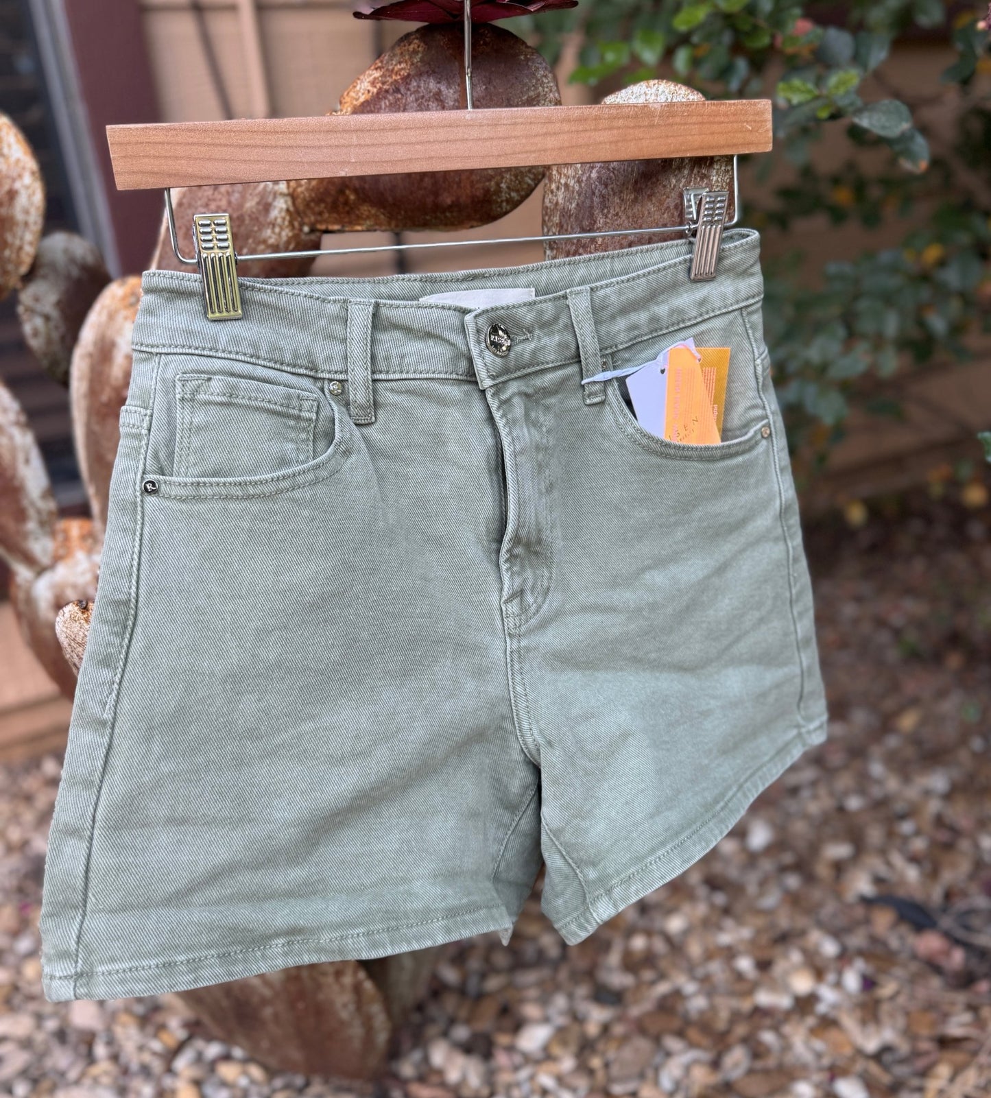 Olive Cuffed Risen Denim Shorts - Cowgirls & City Chics