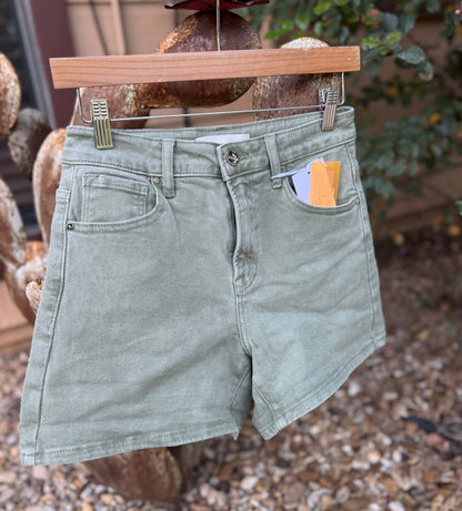 Olive Cuffed Risen Denim Shorts - Cowgirls & City Chics