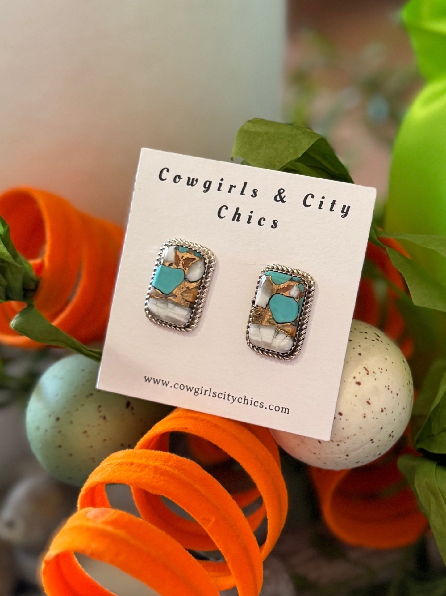 Orange Crush Compressed Square Studs - Cowgirls & City Chics