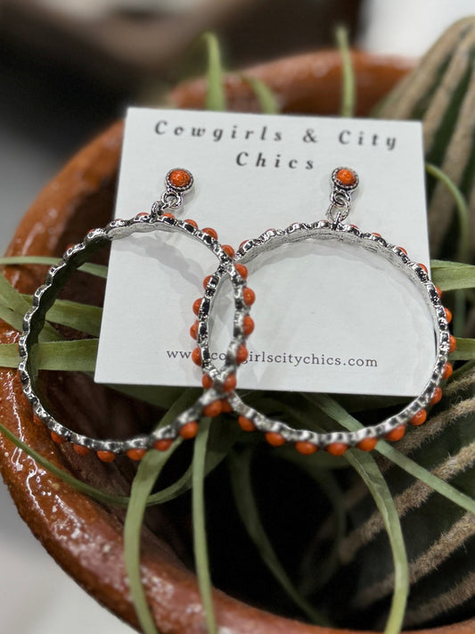 Orange Drop Hoop Earrings - Cowgirls & City Chics