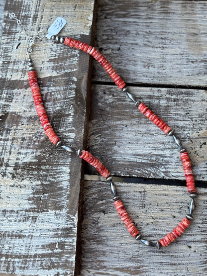Orange Spiny & Silver Barrel Beaded Necklace - Cowgirls & City Chics