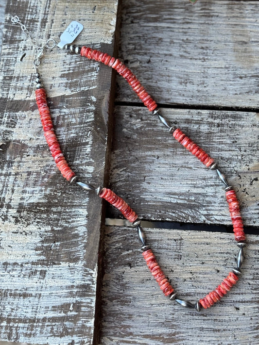Orange Spiny & Silver Barrel Beaded Necklace - Cowgirls & City Chics