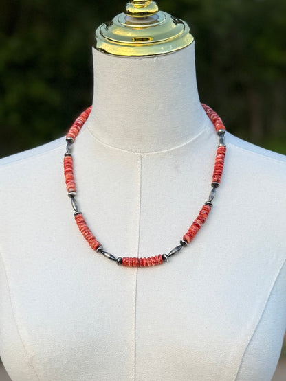 Orange Spiny & Silver Barrel Beaded Necklace - Cowgirls & City Chics