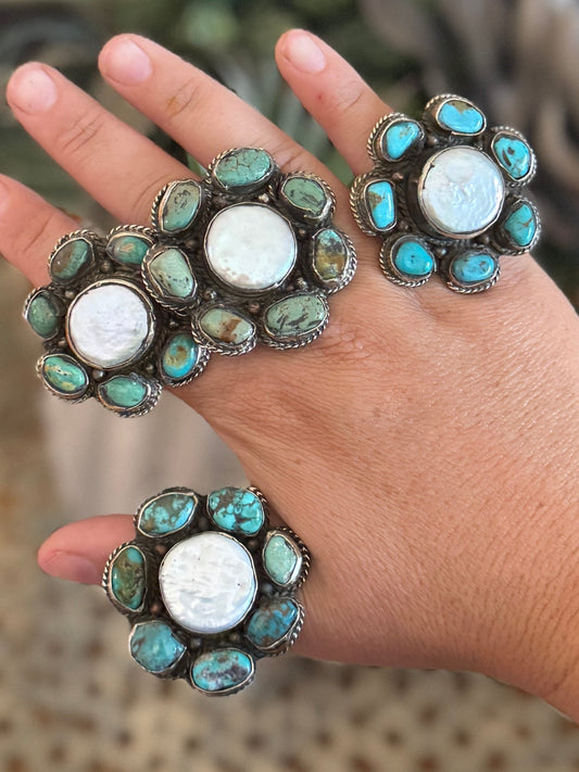 Pearl & Kingman Cluster Ring - Cowgirls & City Chics