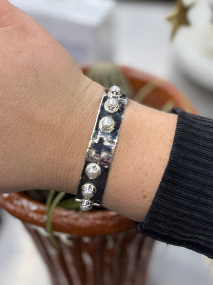 Pearl Silver Cross Cuff - Cowgirls & City Chics