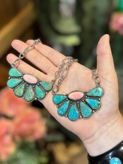 Pinck Conch & Kingman Side Cluster Necklace - Cowgirls & City Chics