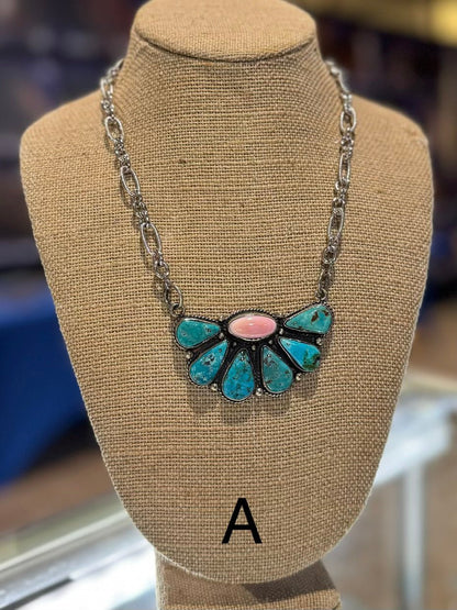 Pinck Conch & Kingman Side Cluster Necklace - Cowgirls & City Chics