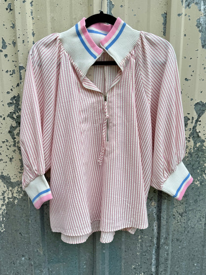 {Pink} 1/4 Zip Stripe Top - Cowgirls & City Chics