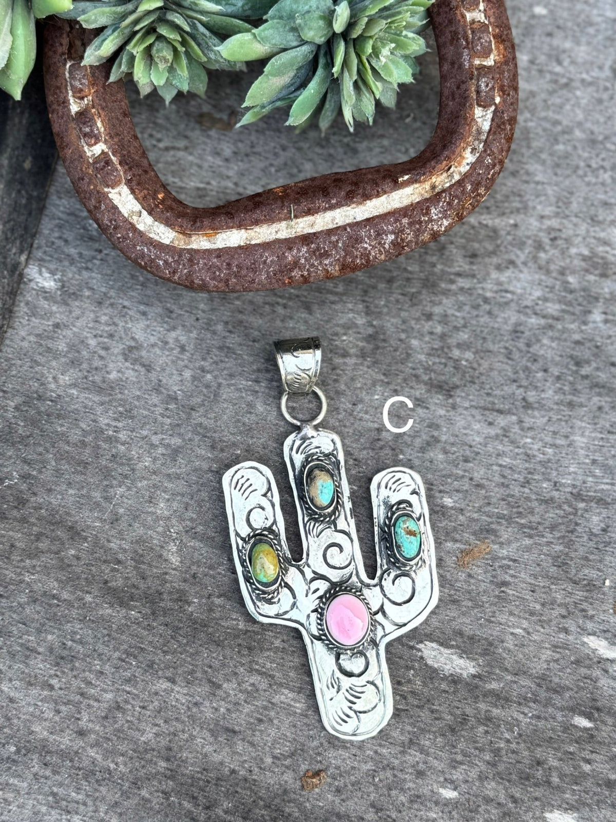 Pink Conch & Kingman Cactus Pendent - Cowgirls & City Chics