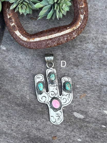 Pink Conch & Kingman Cactus Pendent - Cowgirls & City Chics