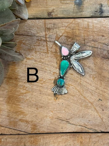 Pink Conch & Kingman Hummingbird Pendent - Cowgirls & City Chics