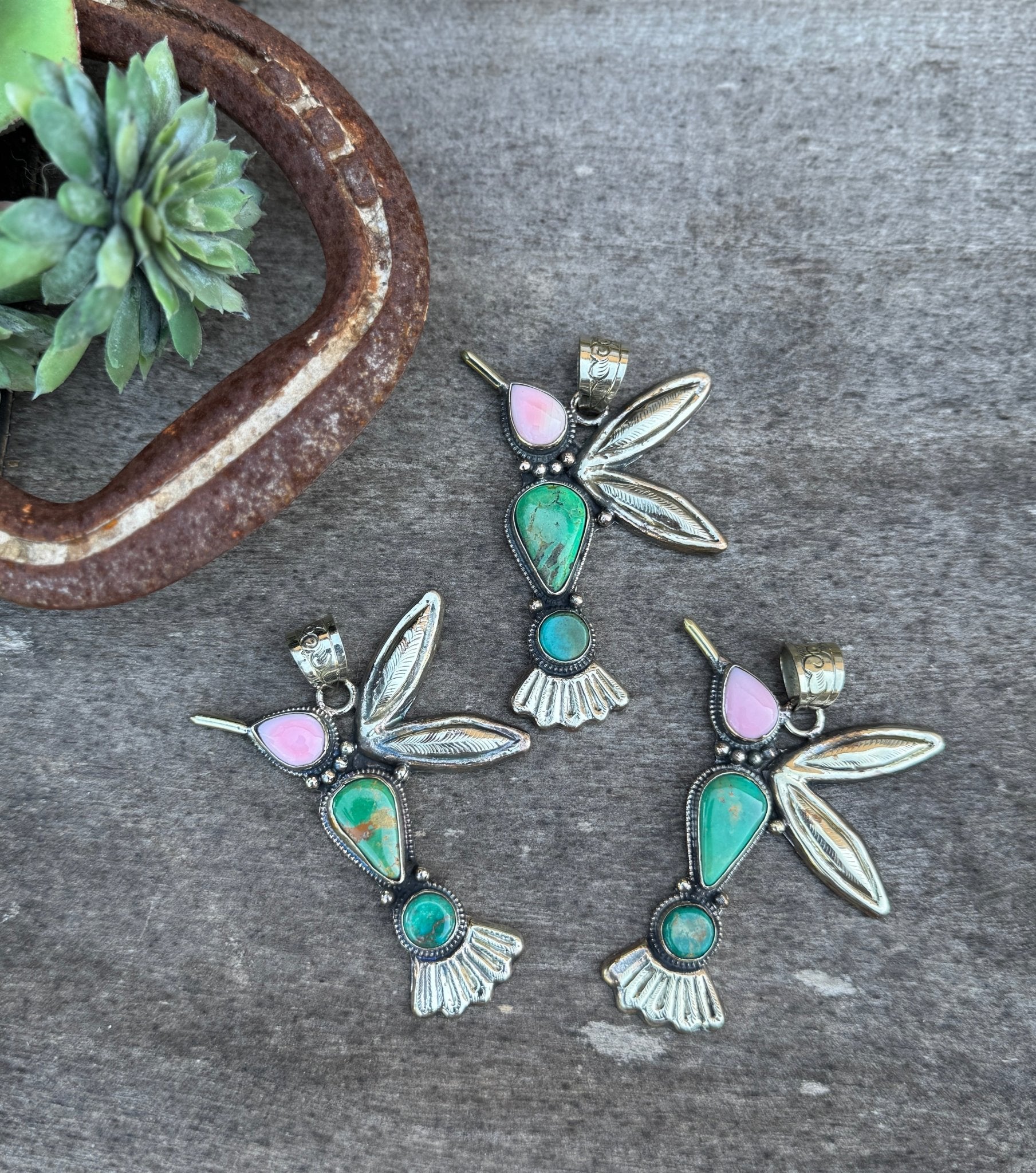 Pink Conch & Kingman Hummingbird Pendent - Cowgirls & City Chics