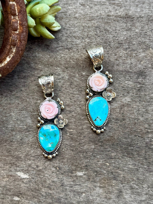 Pink Conch Rose & Kingman Pendent - Cowgirls & City Chics